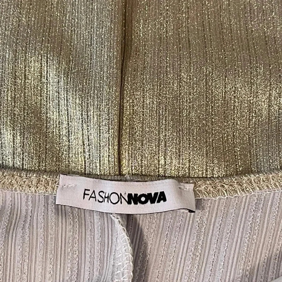 Fashion Nova metallic gold bodycon dress with tulip flap detail in front. - Picture 7 of 11